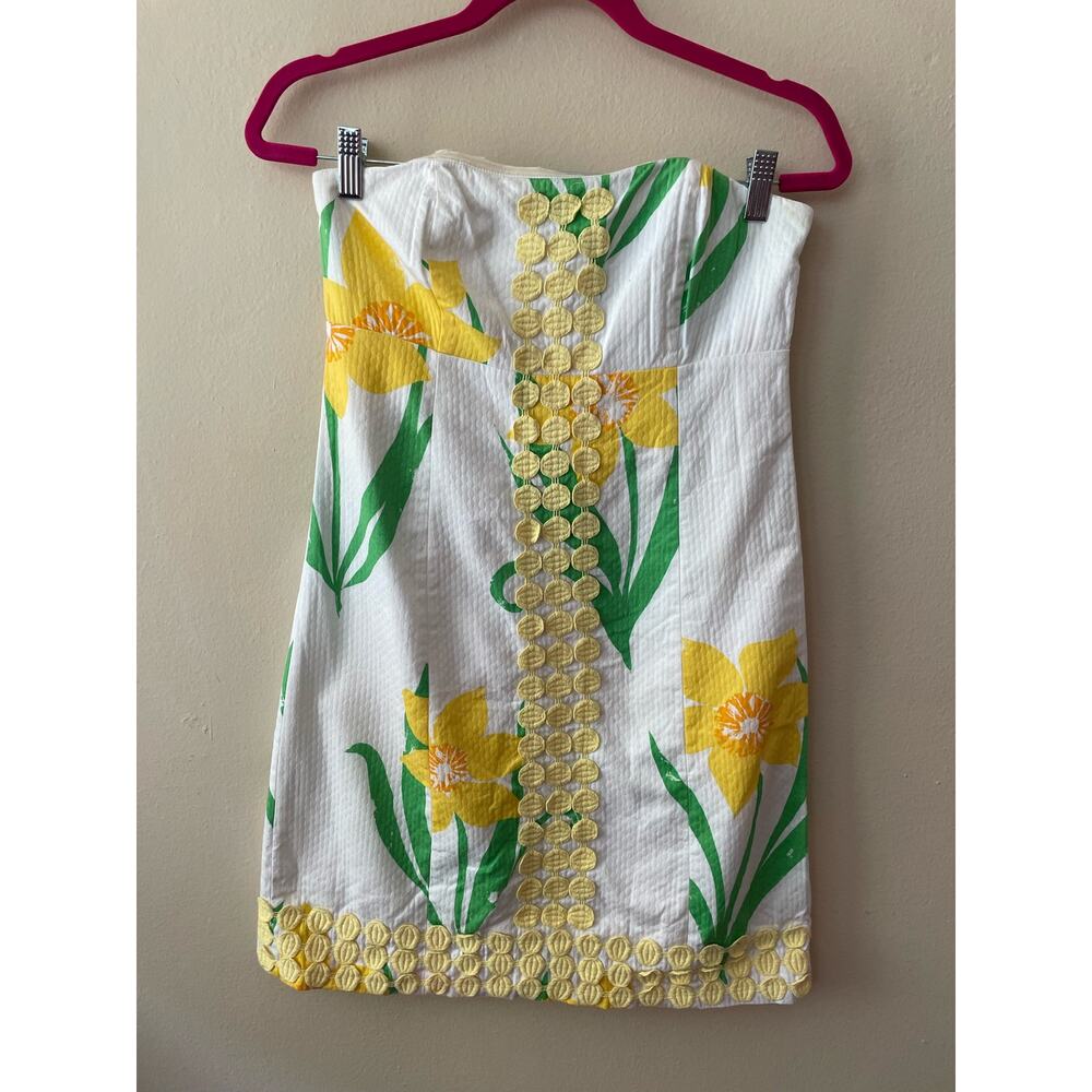Lilly Pulitzer Pink Label Strapless White Yellow Floral Mini Dress Size 2